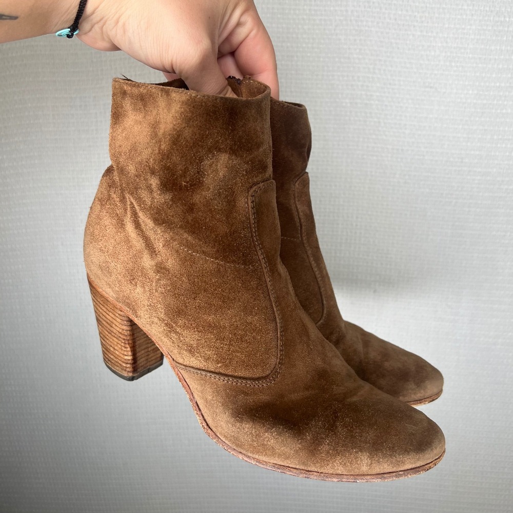 Alberto Fermani Brown Suede Ankle Boots Made in Italy Size 39 Block Heel Bootie